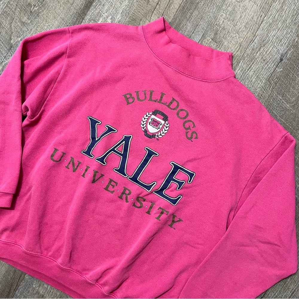 Vintage 90s Yale University Bulldogs Hot Pink Mock Neck Sweater USA Womens Large